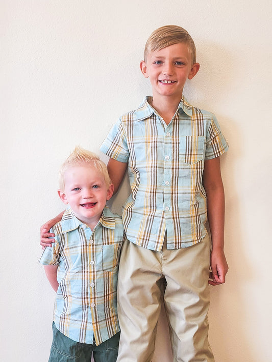 Kids - Mint Plaid Button Down Shirt