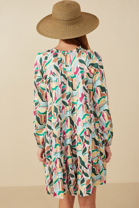 Abstract Floral Tier Ruffle Dress