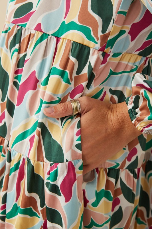 Abstract Floral Tier Ruffle Dress