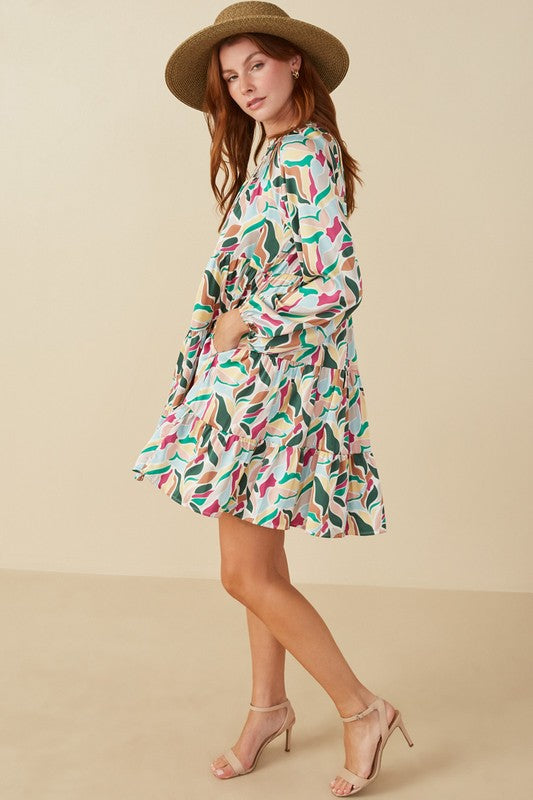 Abstract Floral Tier Ruffle Dress