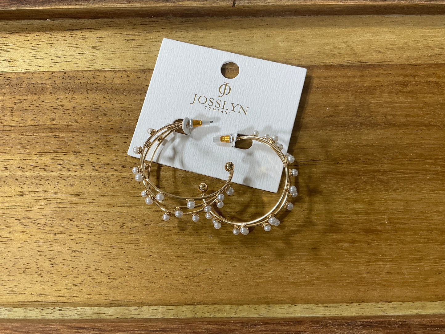 Josslyn Gold Triple Row Wire Pearl Hoop Earrings