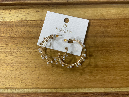 Josslyn Gold Triple Row Wire Pearl Hoop Earrings