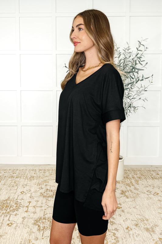 Buttery Soft V-Neck Bike Short Set in Black