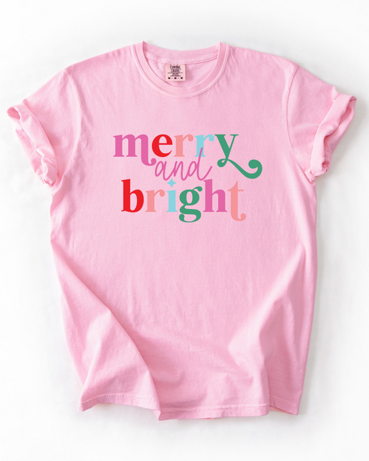 Pink Merry & Bright Crewneck Graphic Tee