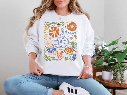 Blue Floral Pumpkin Sweatshirt in Two Colors