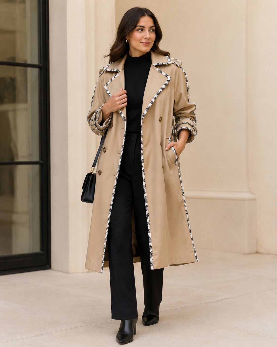 Bronwyn Tweed Trim Trench Coat