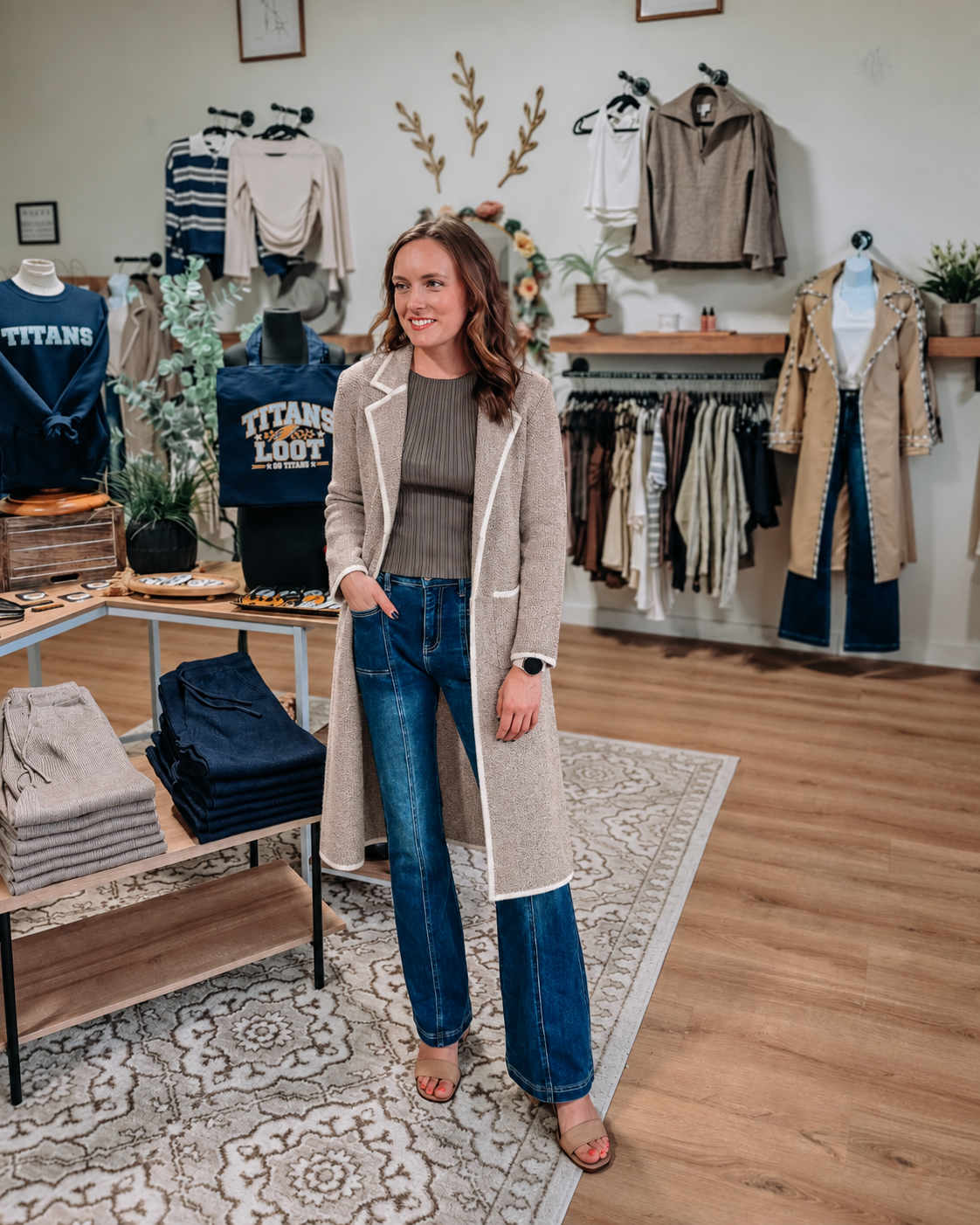 Contrast-Trim Longline Cardigan