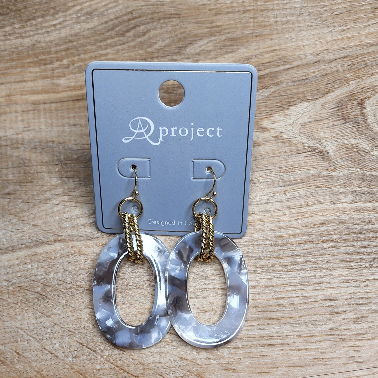 Oval Acetate & Twisted Metal Earrings