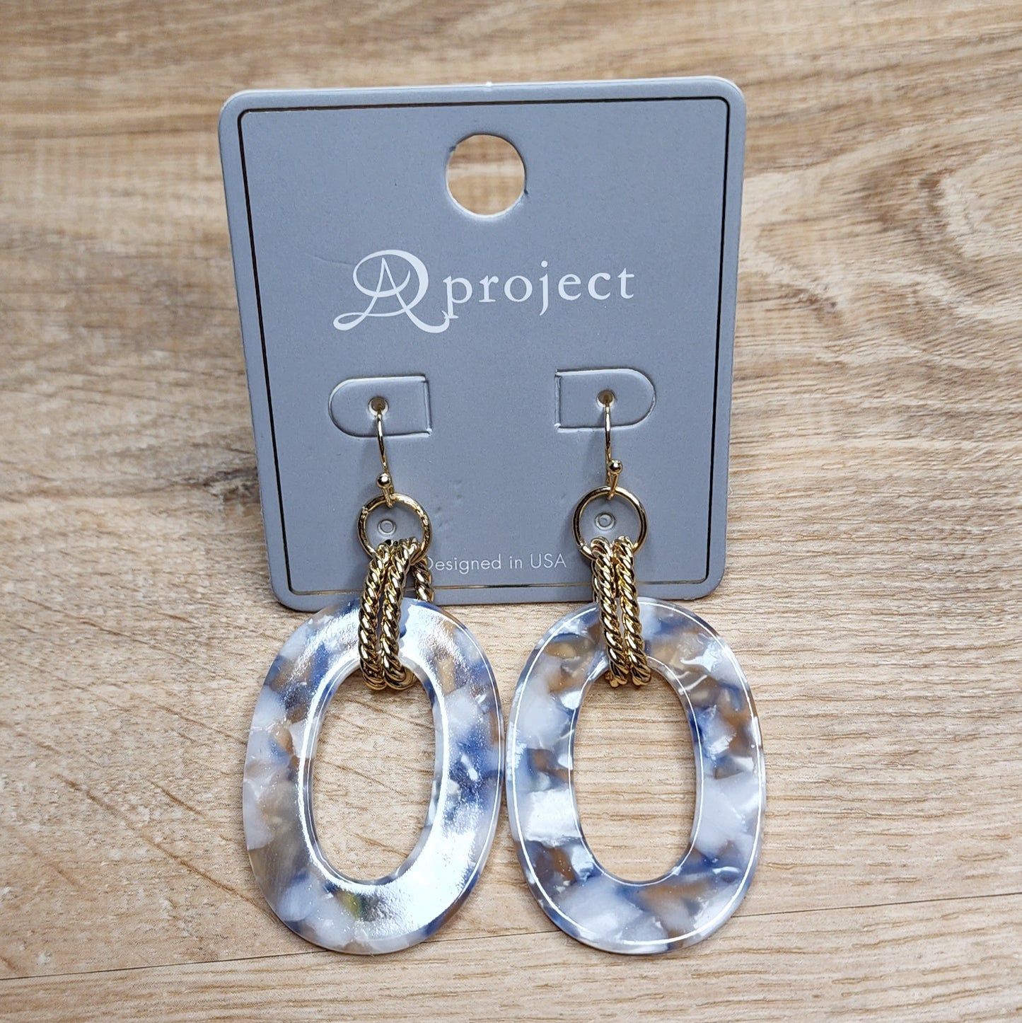 Oval Acetate & Twisted Metal Earrings