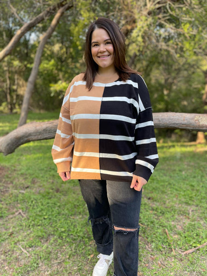 PREORDER: Exceptional Thought Striped Patchwork Sweater in Three Colors