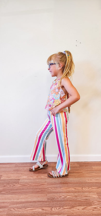 Kids - Floral Print Stripe Girl Bell Pant Set