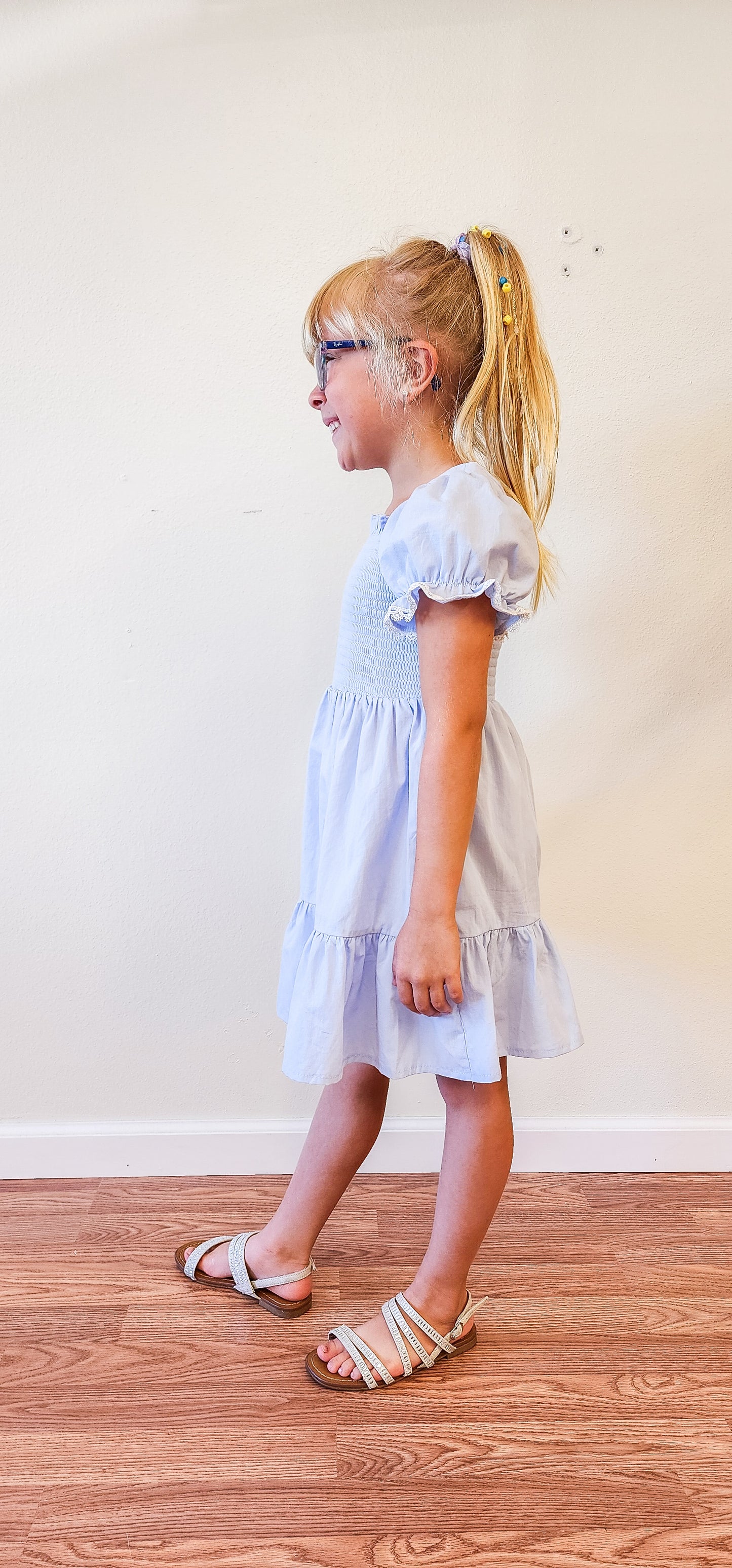 Kids - Blue Smocked Ruffle Dress