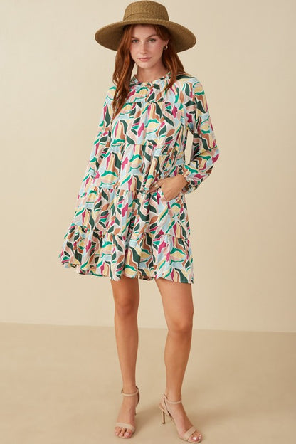 Women's Abstract Floral Tier Ruffle Dress