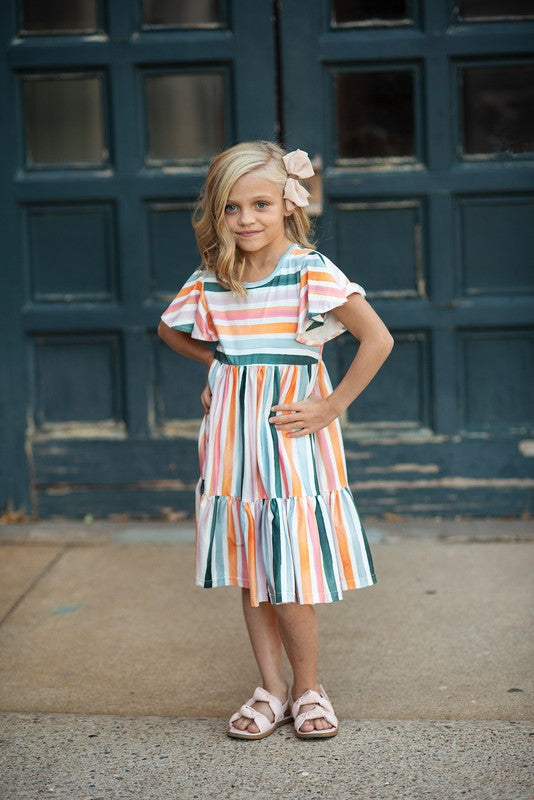 Kids Boho Stripe Flutter Dress