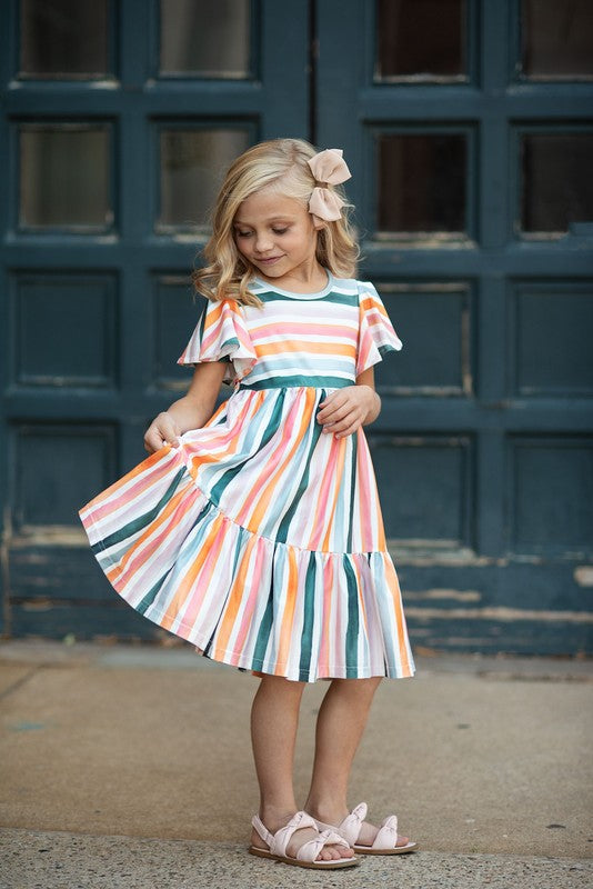 Kids Boho Stripe Flutter Dress