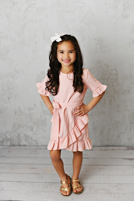 Kids Pink Stripe Ruffle Dress