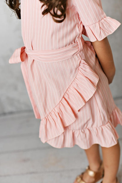 Kids Pink Stripe Ruffle Dress