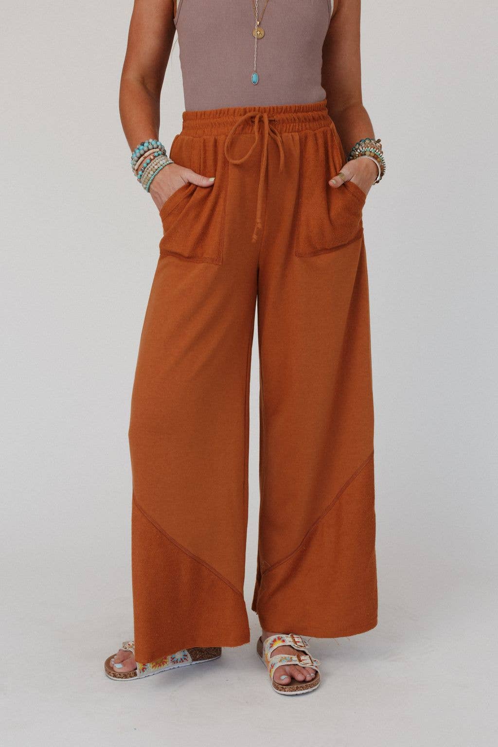 All Set Wide Leg Pants - Meerkat