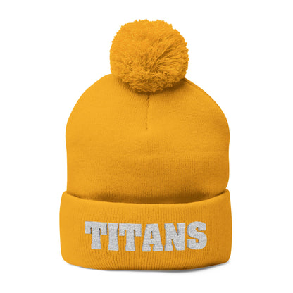 Pom-Pom Knit Cap - 'TITANS' Embroidered Beanie