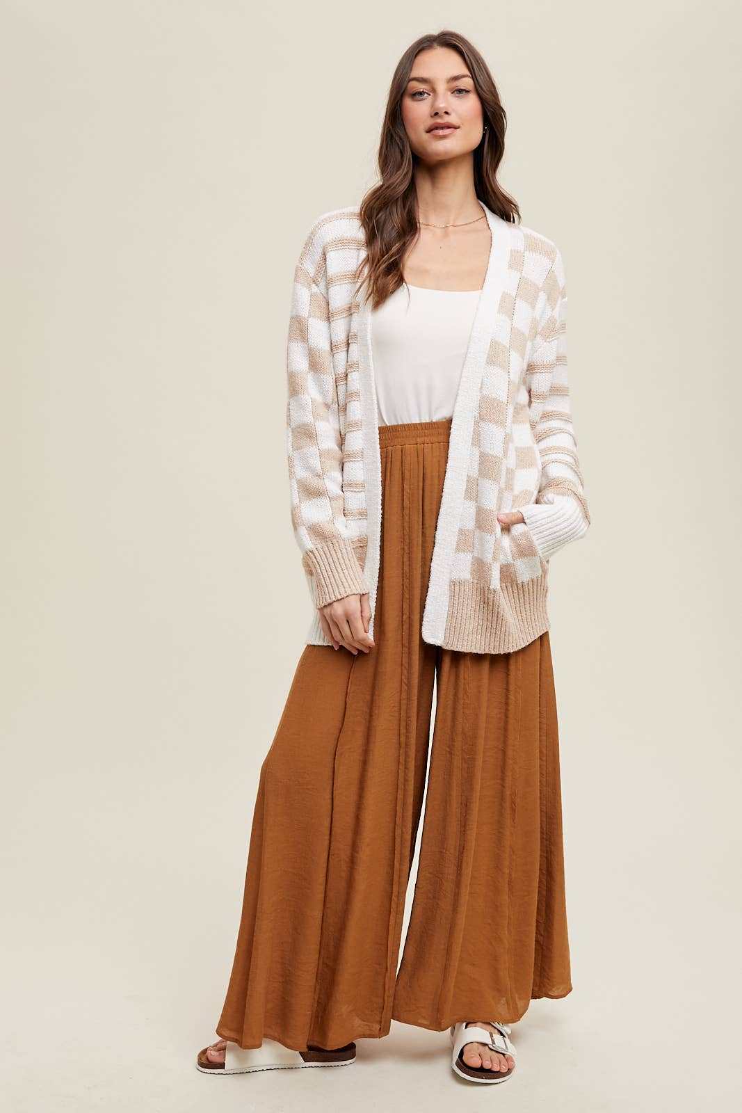 WIDE LEG PANTS WITH RAW EDGE DETAIL