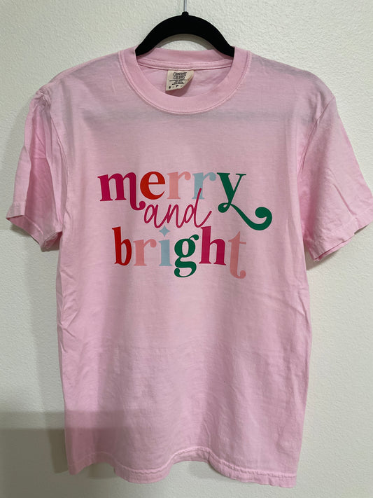 Pink Merry & Bright Crewneck Graphic Tee