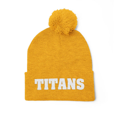 Pom-Pom Knit Cap - 'TITANS' Embroidered Beanie