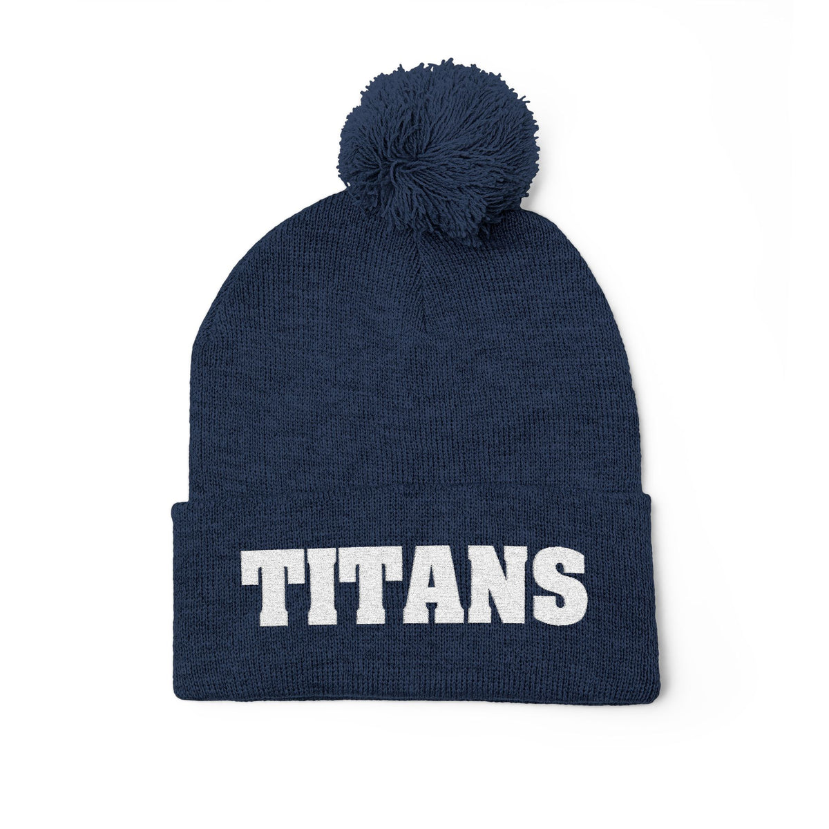Pom-Pom Knit Cap - 'TITANS' Embroidered Beanie