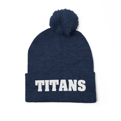 Pom-Pom Knit Cap - 'TITANS' Embroidered Beanie