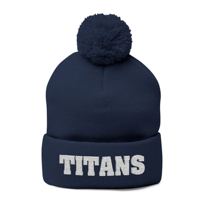 Pom-Pom Knit Cap - 'TITANS' Embroidered Beanie