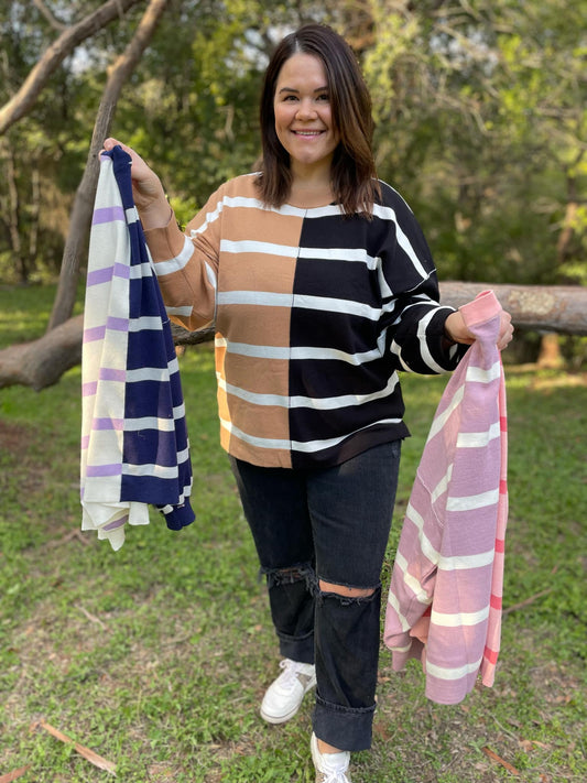 PREORDER: Exceptional Thought Striped Patchwork Sweater in Three Colors