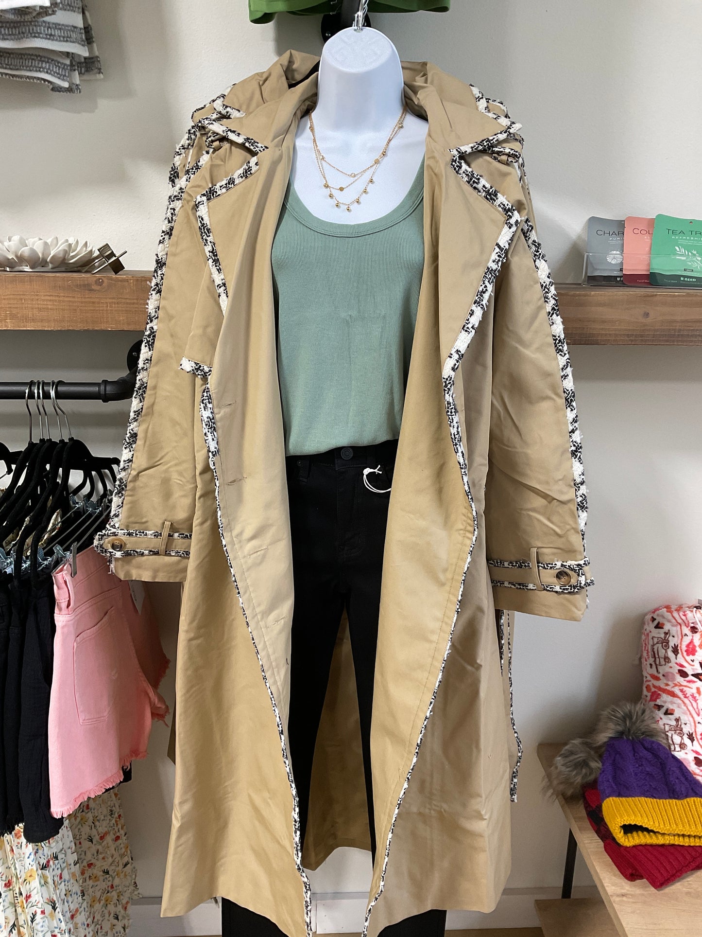 Bronwyn Tweed Trim Trench Coat
