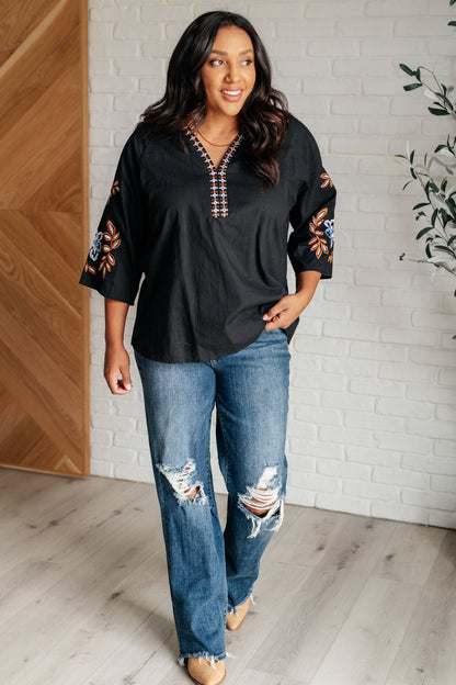 All In Me Embroidered V-Neck Blouse