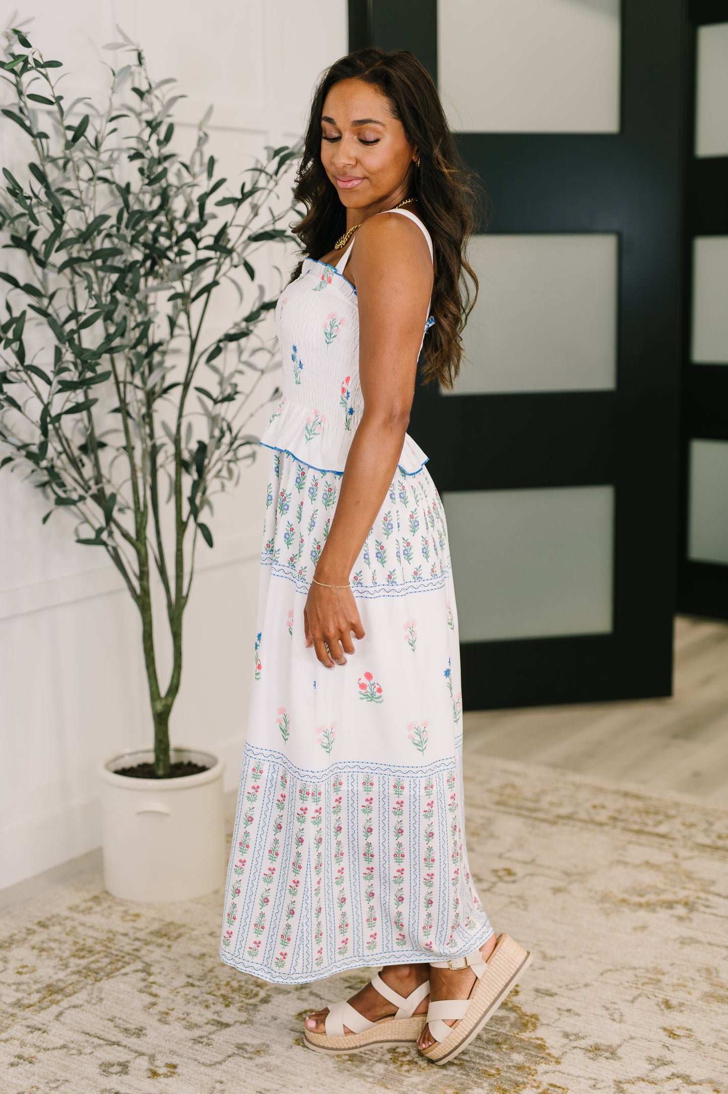 Eager Anticipation Mixed Print Midi Dress