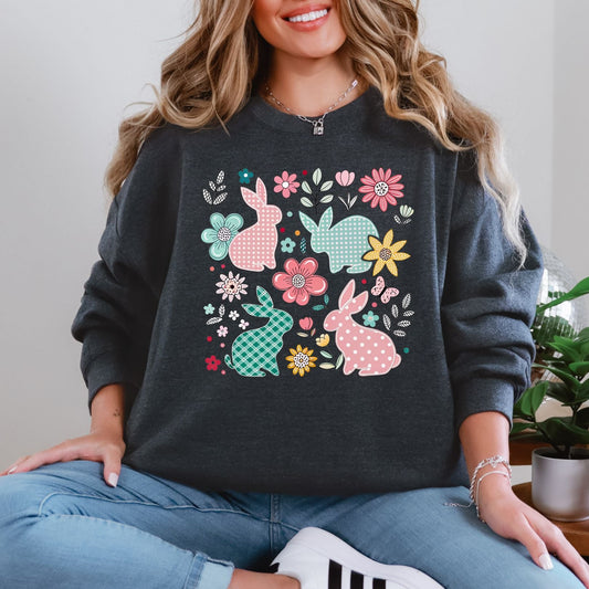 Bunnies and Flowers Graphic Sweatshirt