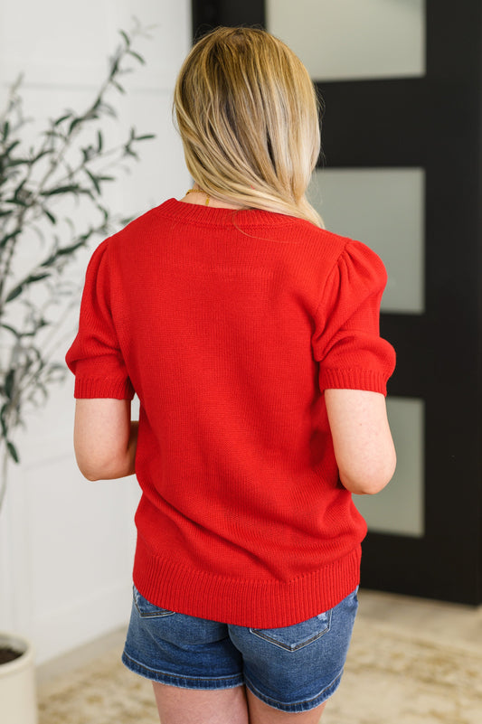 Hand Over Heart Graphic Knit Top in Red