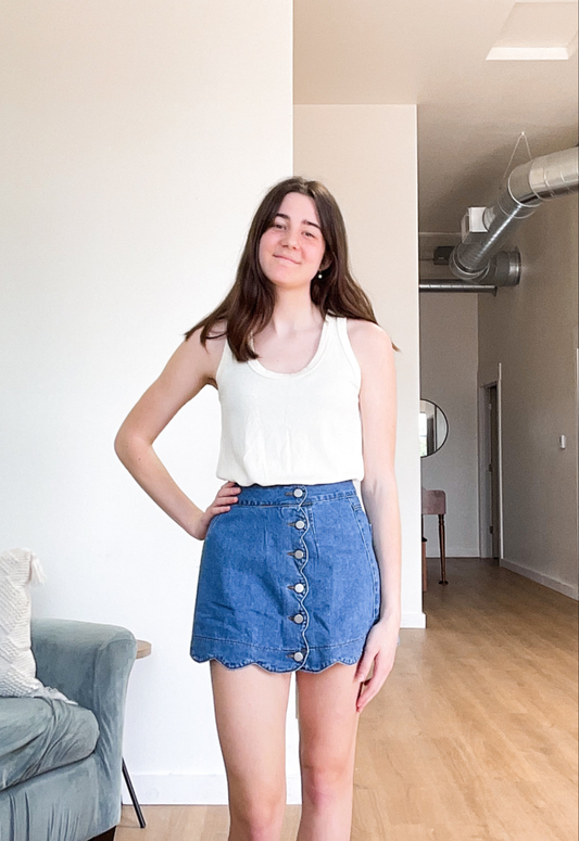 Scalloped Denim Skirt