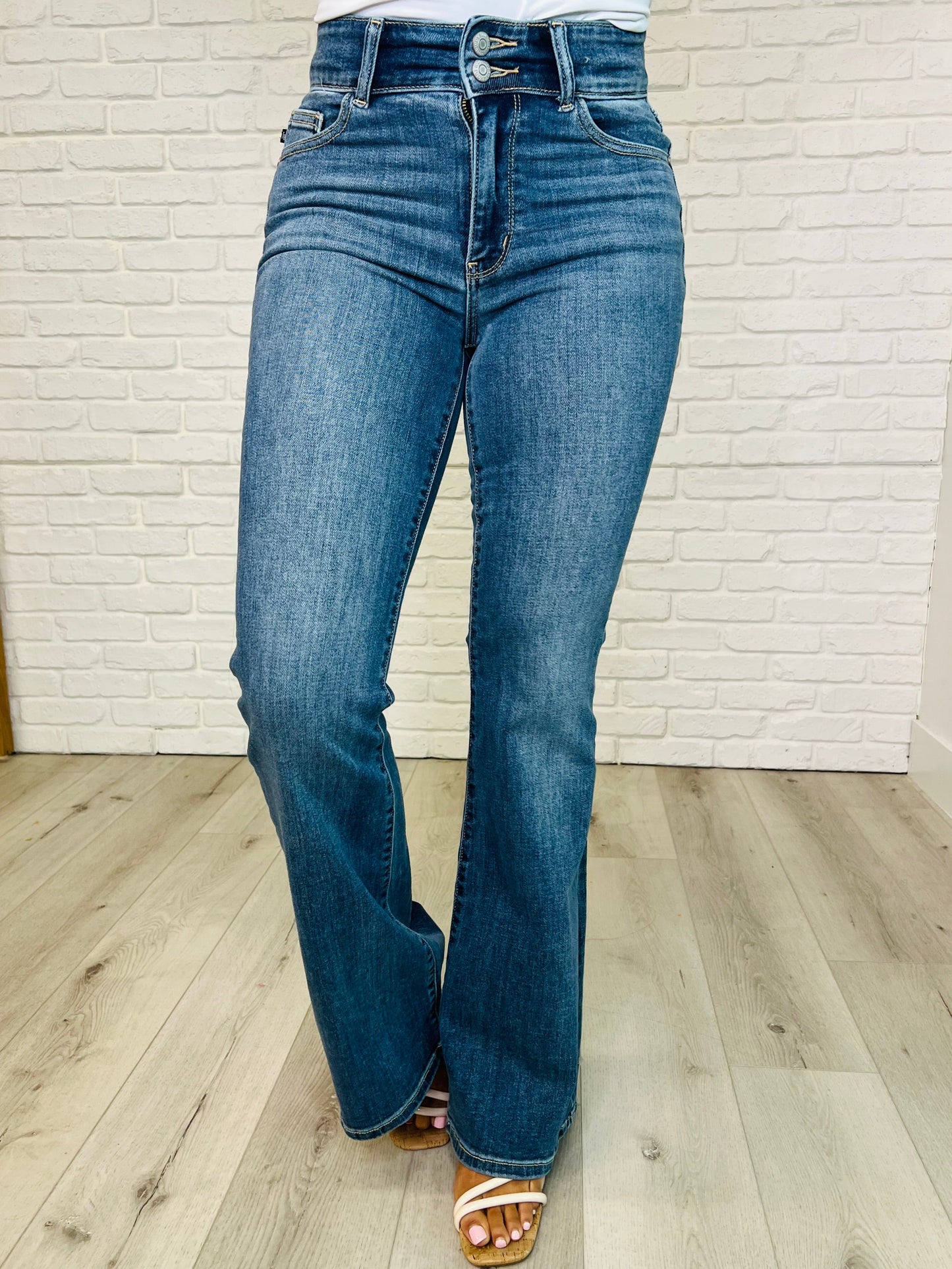 Ariana High Rise Double Button Waistband Flare Jeans