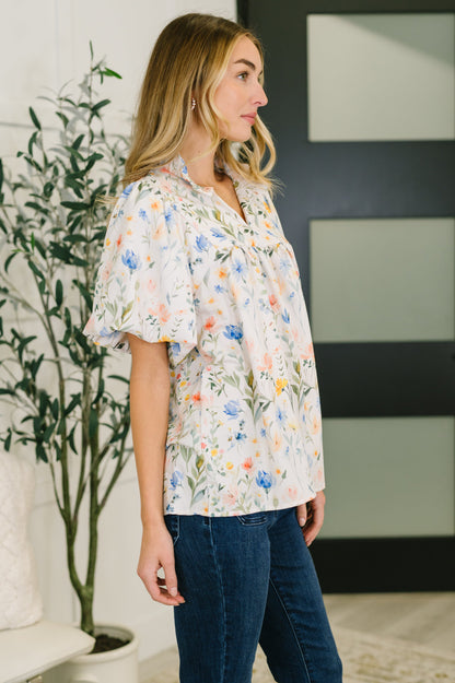 In All This Time Notch Neck Floral Blouse