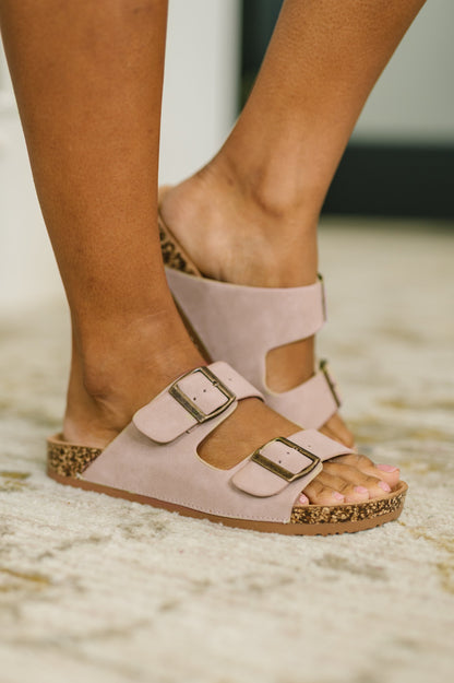 Jete Nubuck Double Buckle Slides in Blush