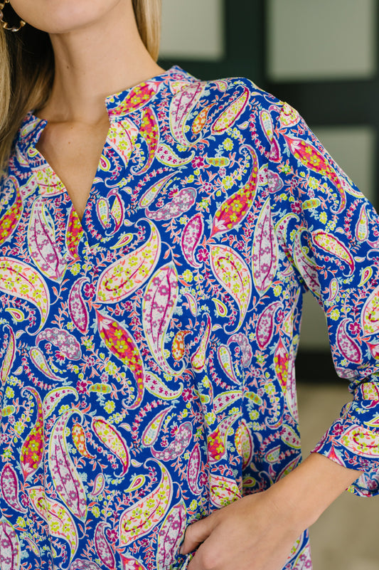 Lizzy Top in Royal Blue Paisley