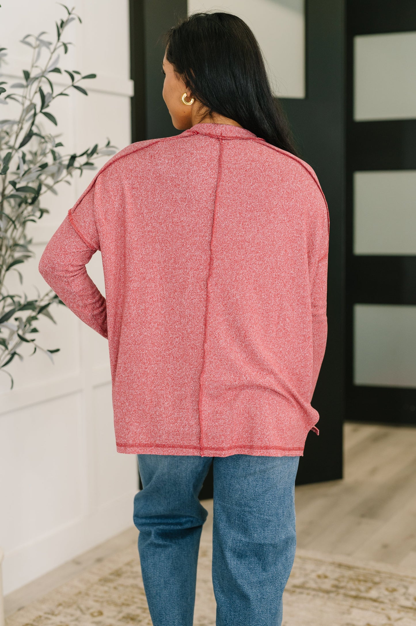 Mellow Mood Heathered Pullover in Dark Red