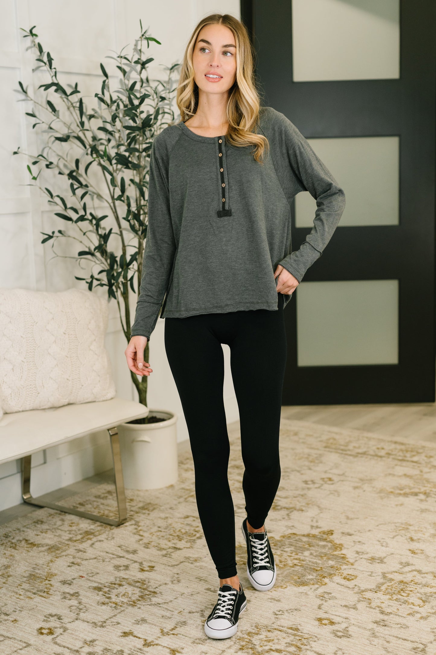 Rooftop View Raglan Sleeve Henley Top