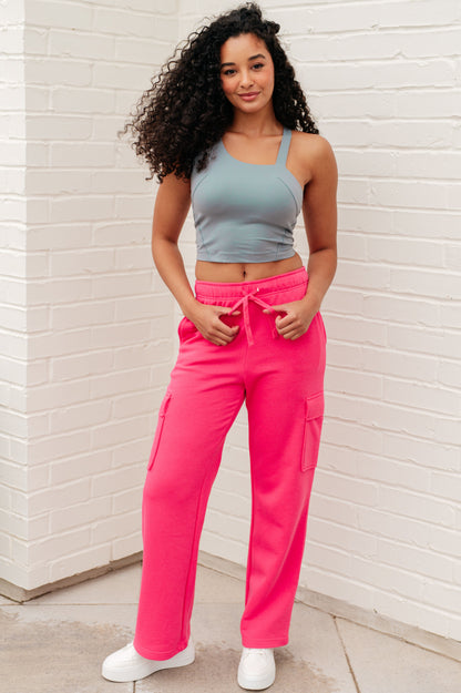 Run, Don't Walk Cargo Sweatpants in Flamingo Pink