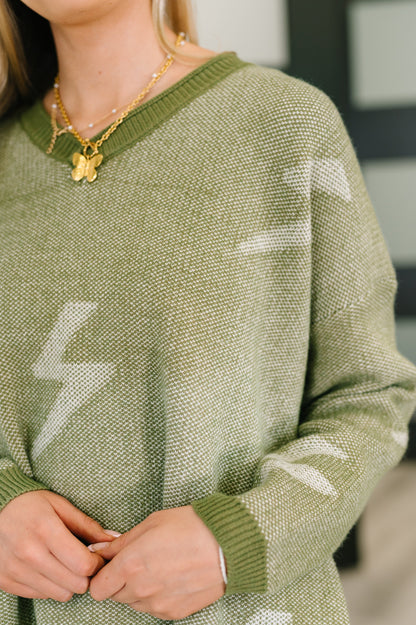 Shock Value V-Neck Sweater in Olive
