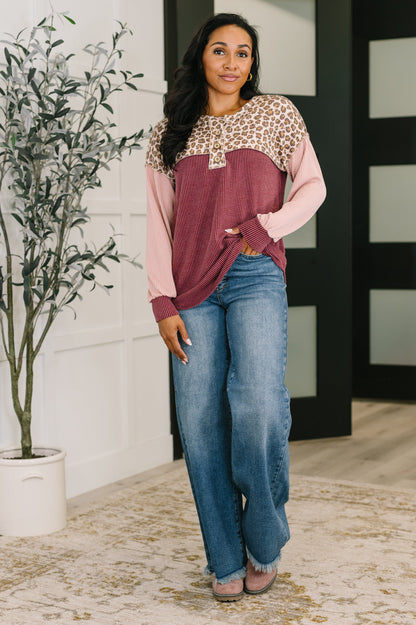 Spotted & Blocked Color Block Henley Top