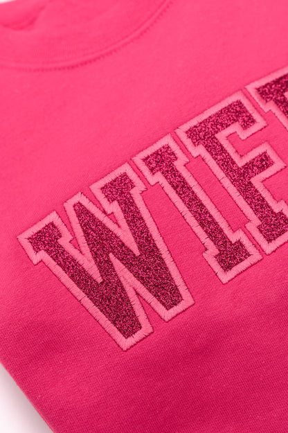 Embroidered Wifey Glitter Sweatshirt in Four Colors