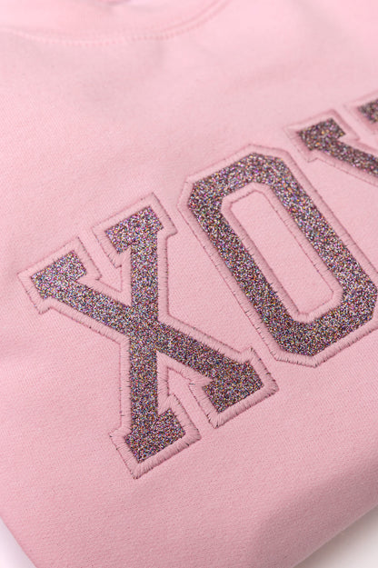 Embroidered XOXO Glitter Sweatshirt in Four Colors