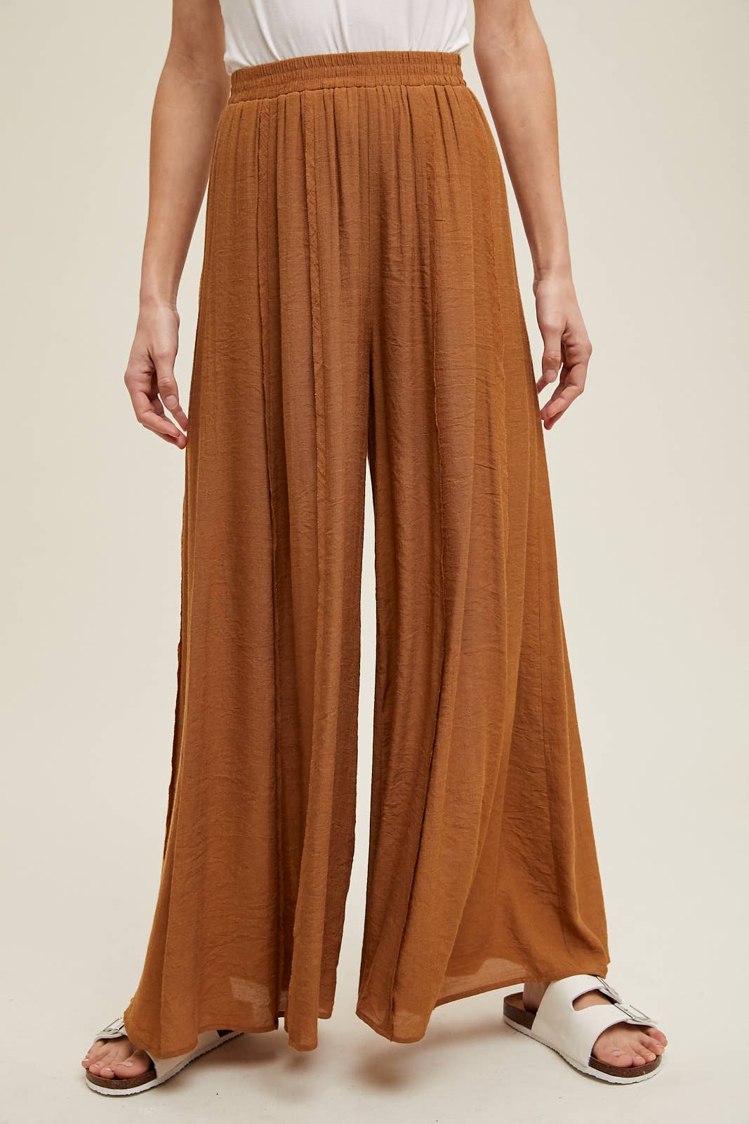 WIDE LEG PANTS WITH RAW EDGE DETAIL