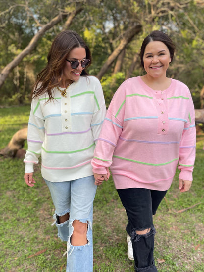 PREORDER: Just Too Good Rainbow Striped Sweater in Two Colors