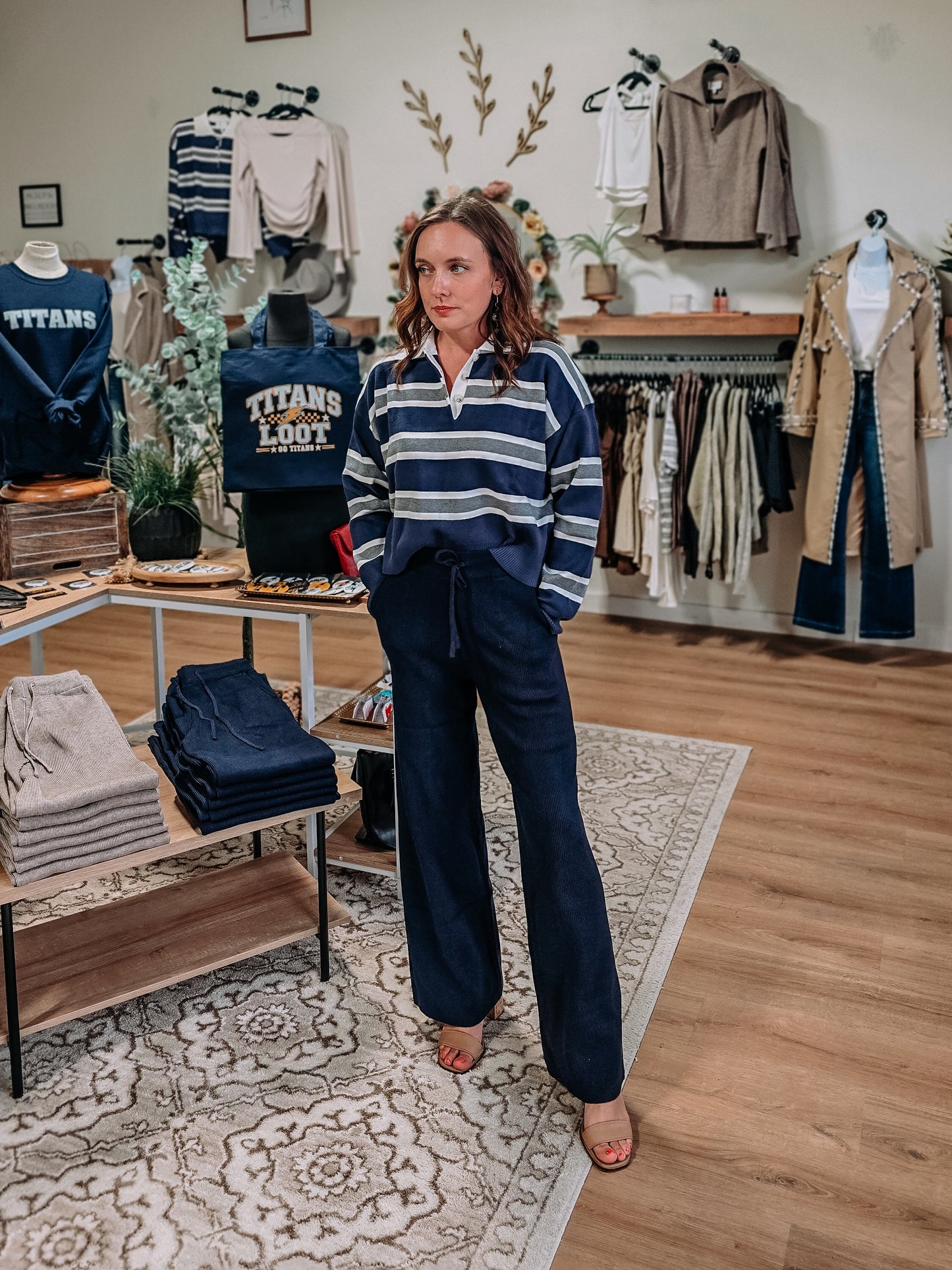 Navy Contrast-Collar Striped Sweater
